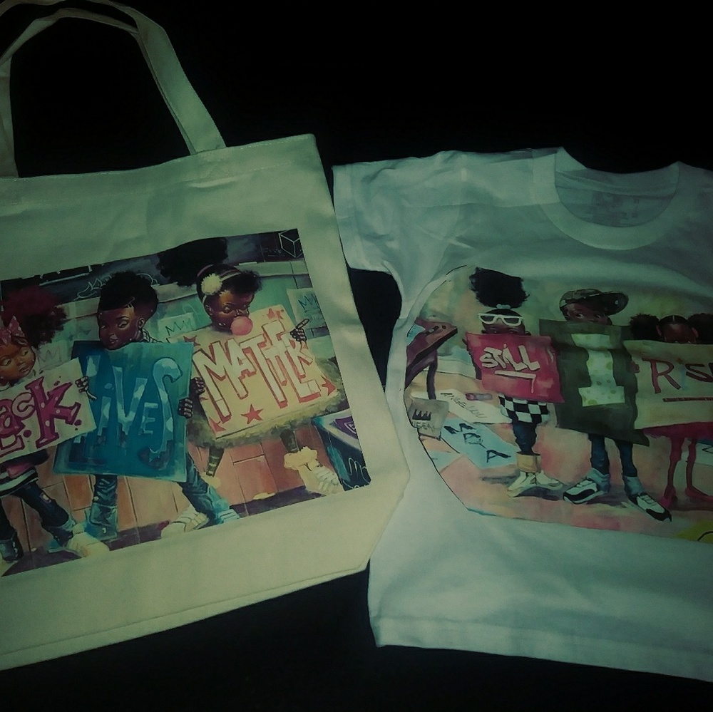 Matching kid shirt and small tote bag set